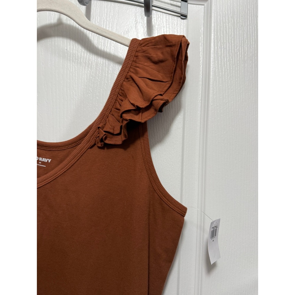 New Old Navy Womens 2X Ribbed Ruffle trim Knit Tank Top Plus Size Chestnut brown - Picture 12 of 15